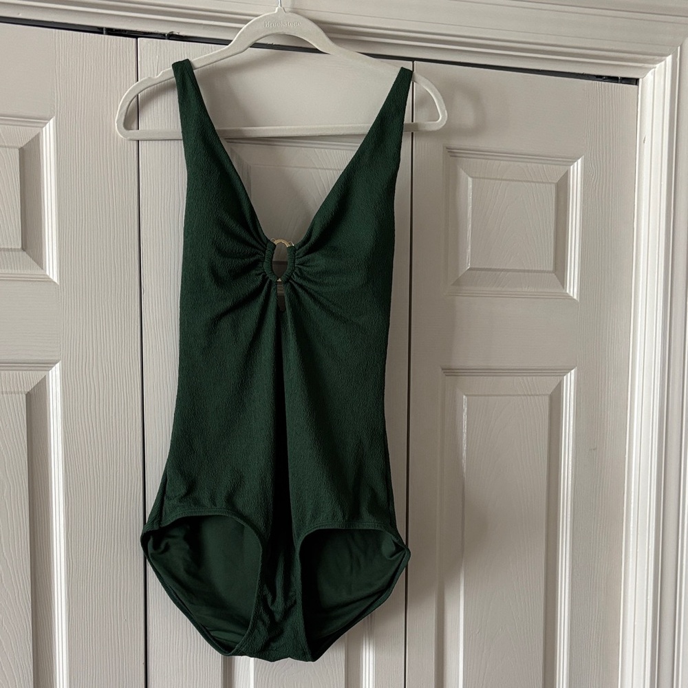 Shade & Shore Dark Green One-Piece Swimsuit with Front Ring Detail